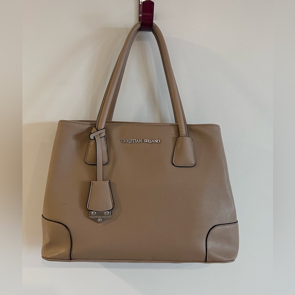 Christian Siriano tan handbag